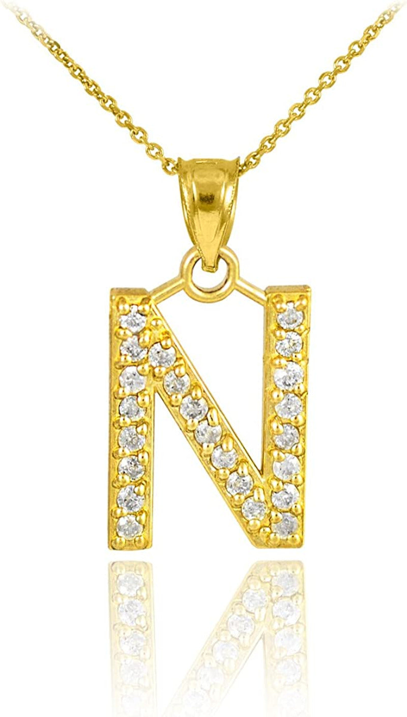 10K Yellow Gold Diamond-Studded Initial Letter N Pendant Necklace, 20"