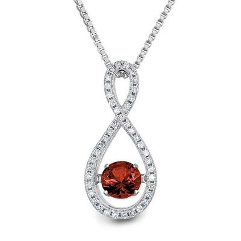 Dancing Garnet and 0.12 CT. T.W. Diamond Infinity Pendant in Sterling Silver