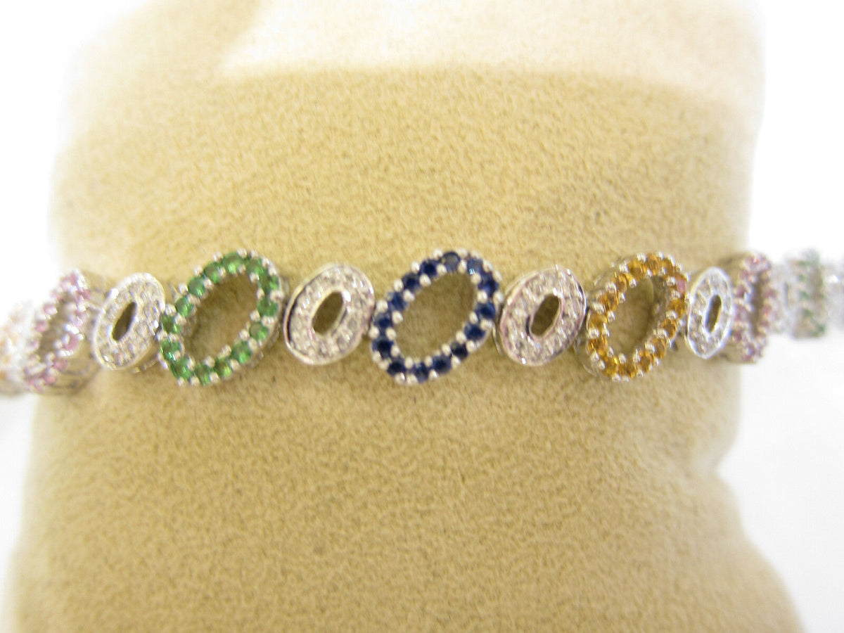 2.30 CT SAPPHIRE GREEN BLUE YELLOW PINK ROUND SHAPE ROUND DIAMOND 1.00 BRACELET