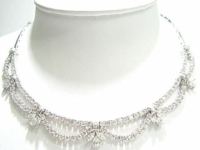 DIAMOND PEAR MARQUISE BAGUETTE ROUND BR NECKLACE 17.65 CTTW 18 K WHITE GOLD