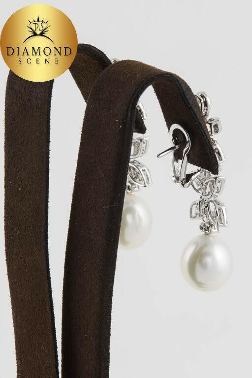 Classic Diamond Pearl White Gold Drop Earrings