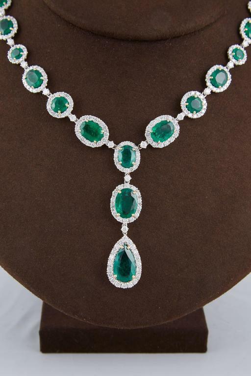 Emerald Diamond White Gold Necklace