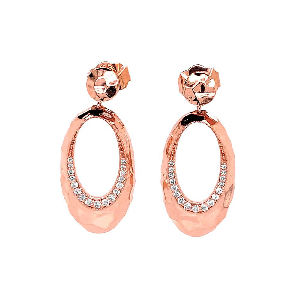 14K Rose Gold 1/3Ct TDW Round-Cut White Diamond Hammered Drop Earrings