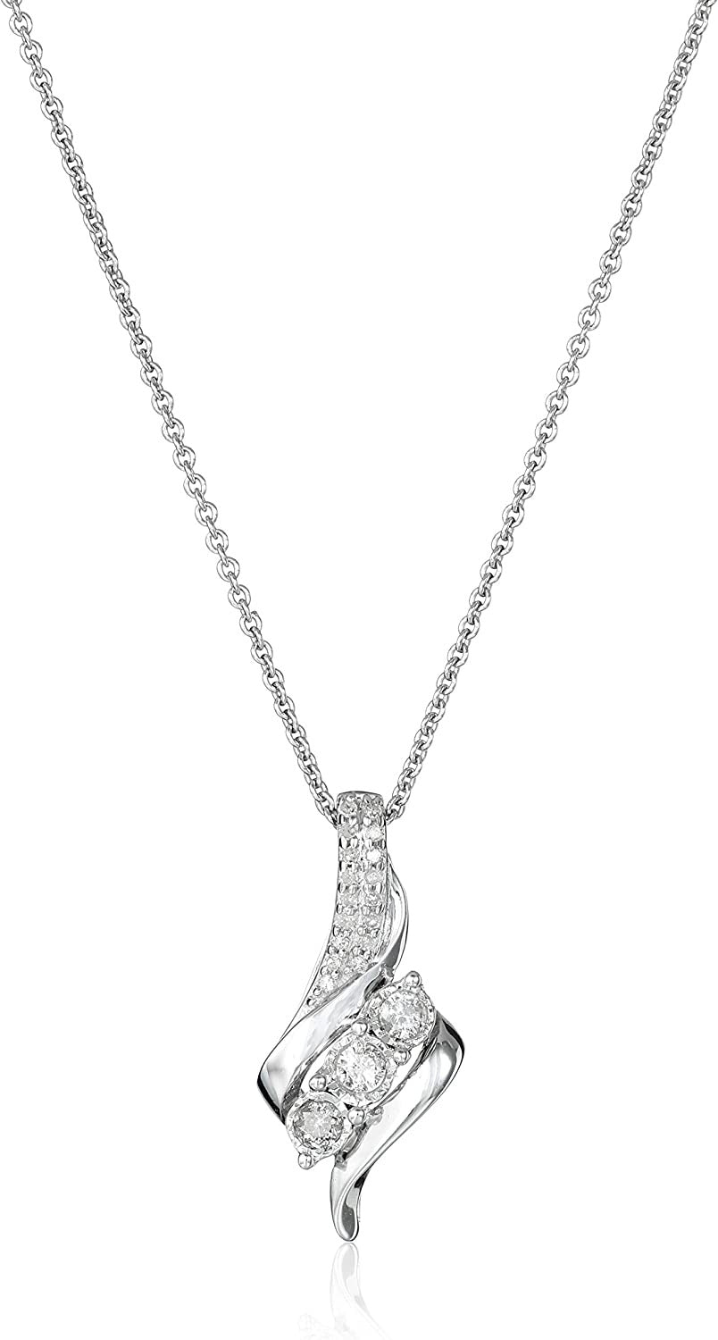 Diamond 3 Stone Pendant Necklace (1/4 Cttw), 18"