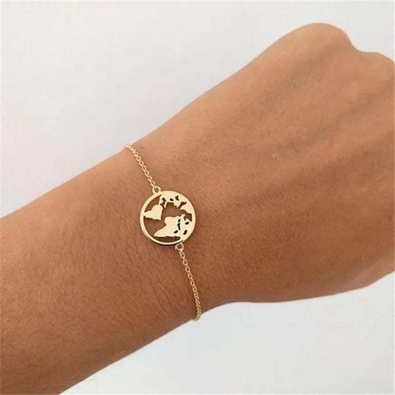 Chain Link World Map Bracelets Bangles Jewelry Globe Bracelet Charm Travel Jewel