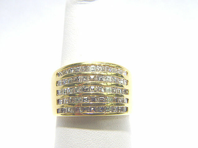 2.28 CT ASSCHER SHAPE 5 ROW F VS CLARITY DIAMOND BAND 18 K YELLOW GOLD BAND