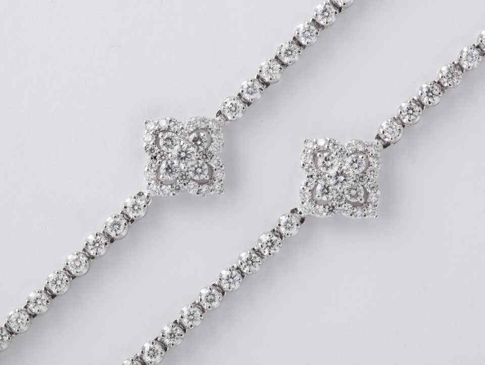 Long Diamond Tennis Necklace with Diamond Motifs