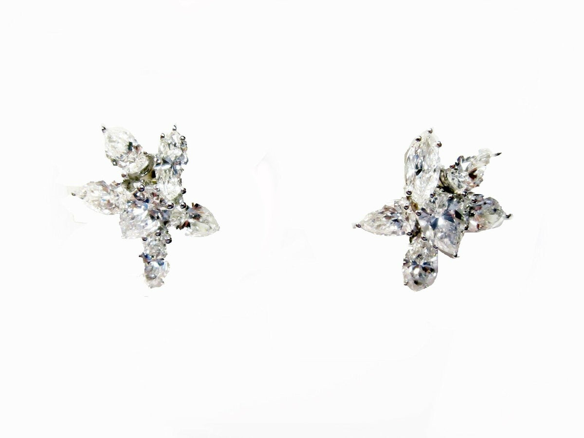 DIAMOND EARRING EIGHT PEAR SHAPE FOUR MARQUISE SET LARGE CLUSTER EARRING