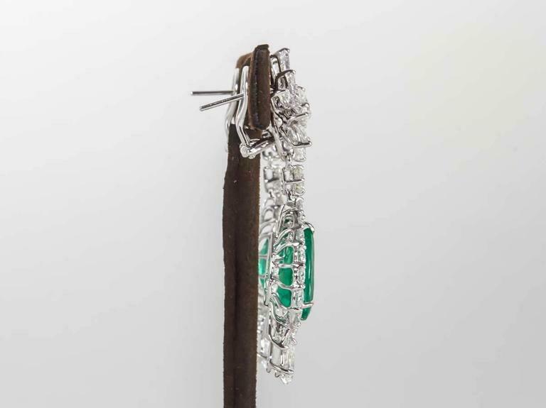 Incredible Emerald Diamond Platinum Drop Earrings