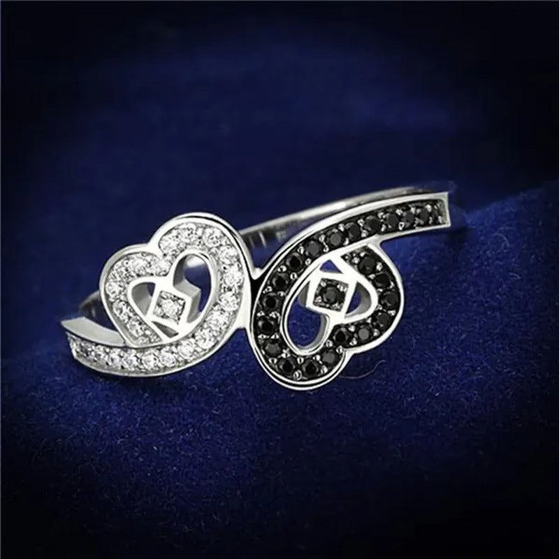 Women Rhodium 925 Sterling Silver Ring with AAA Grade CZ in Black Diamond - Size