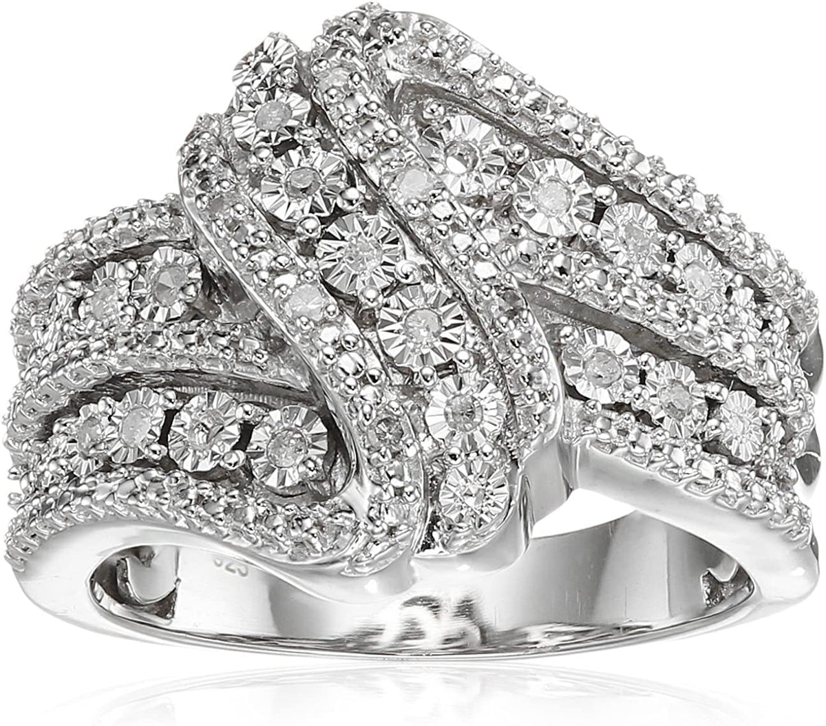 Classic Twist with White Diamond Sterling Silver Ring (1/10Cttw, I-J Color, I2-I