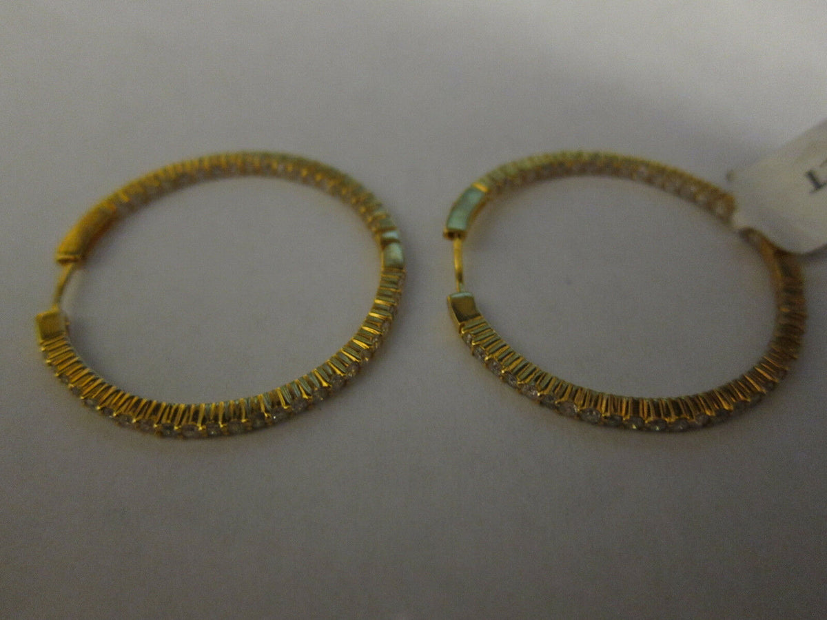 YELLOW GOLD DIAMOND HOOP EARRING INSIDE OUTSIDE SET SHAPE DIAMOND HOOP EARRING