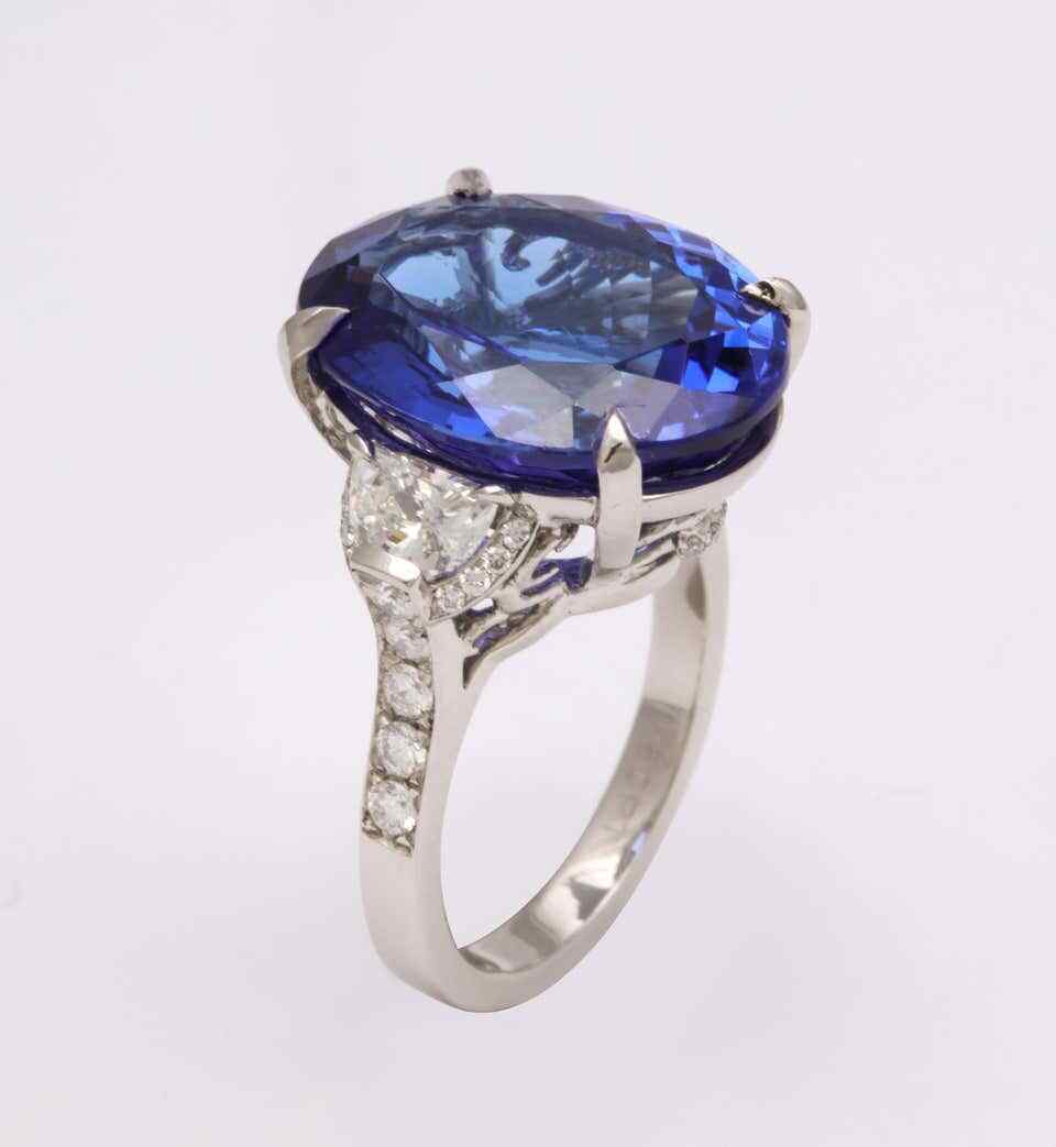Fourteen Carat Blue Tanzanite and Diamond Ring