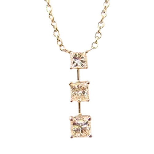 3 STONE PRINCESS CUT DIAMOND PENDANT 1.12 CT 18 K WHIT