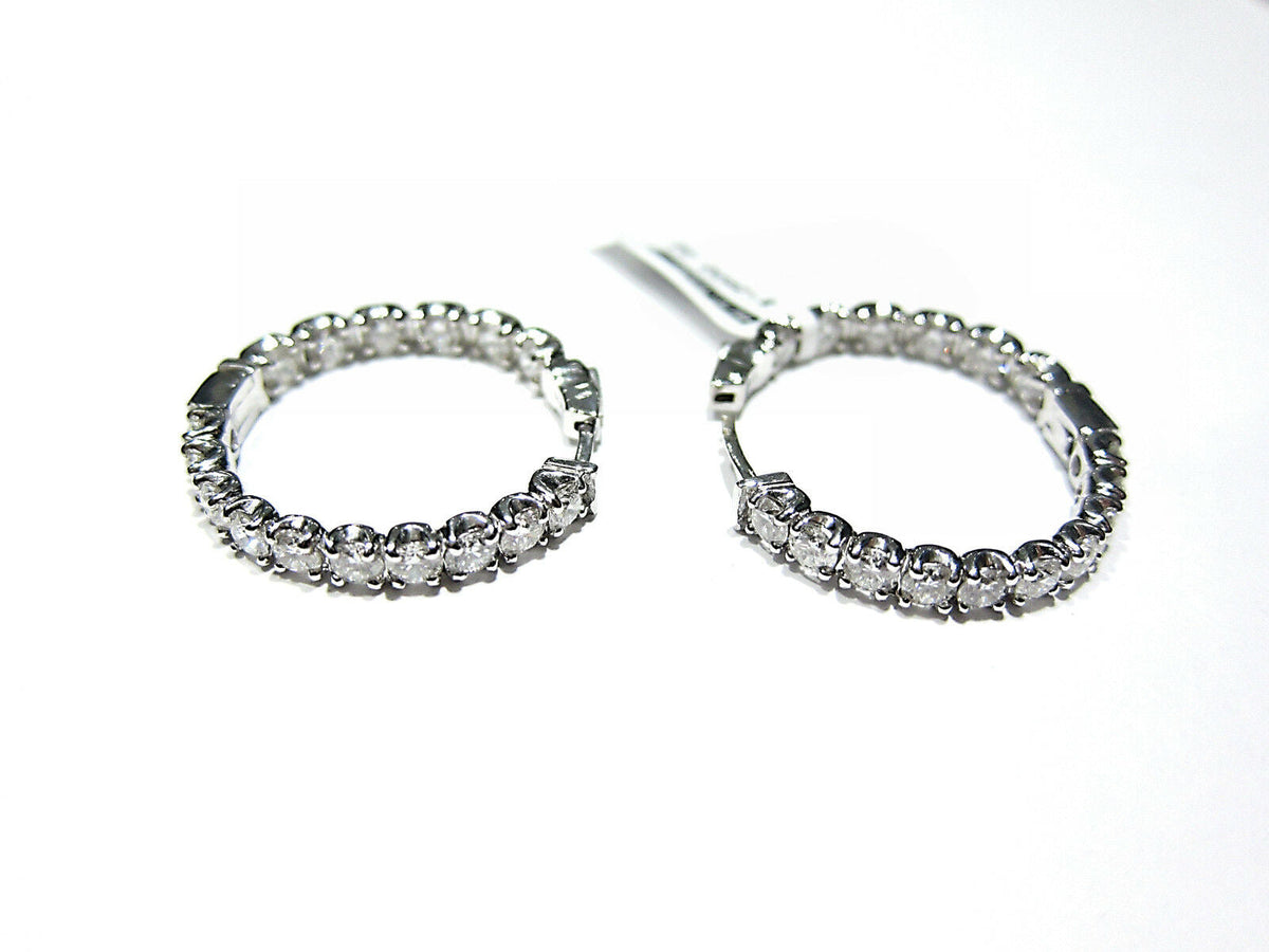 4.82 CT DIAMOND INSIDE OUTSIDE SET ROUND BRILLIANT 4 PRONG SET HOOP EARRING 14 K
