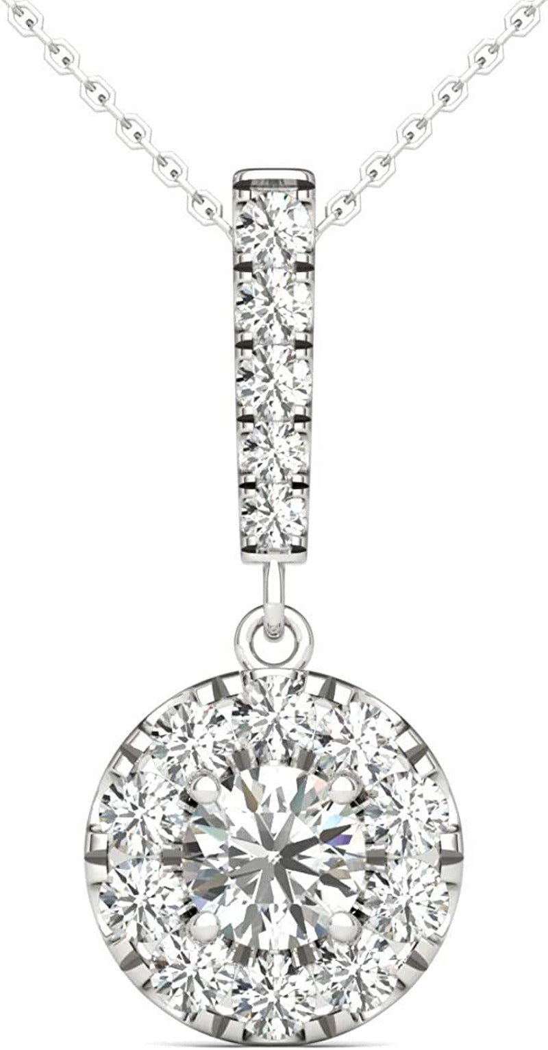 3/4 Ctw GH/SI2-I1 AGS Certified 14K White Gold Natural Diamonds Halo Stick Penda