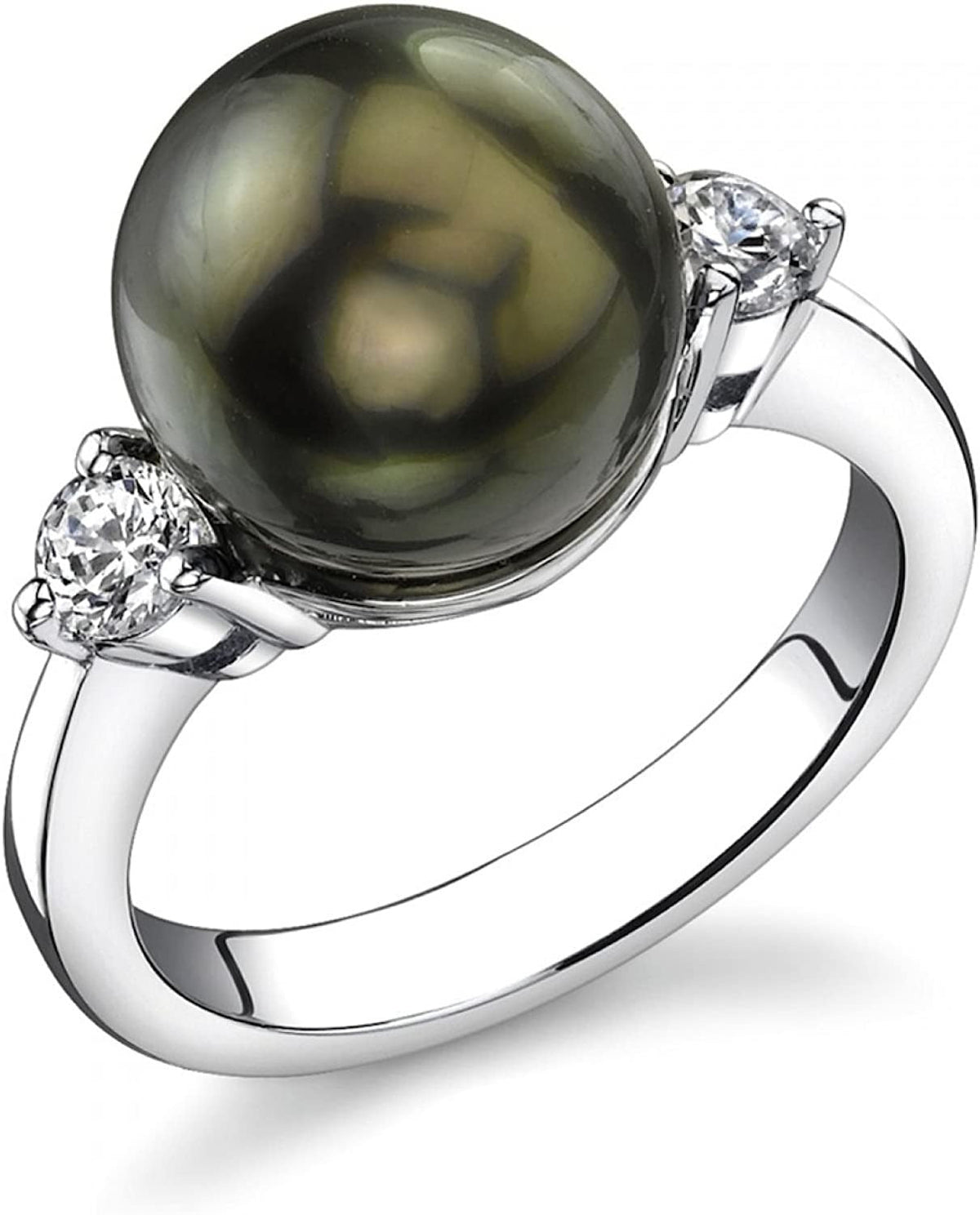 11-12Mm Genuine Black Tahitian South Sea Cultured Pearl Olivia Ring for Women