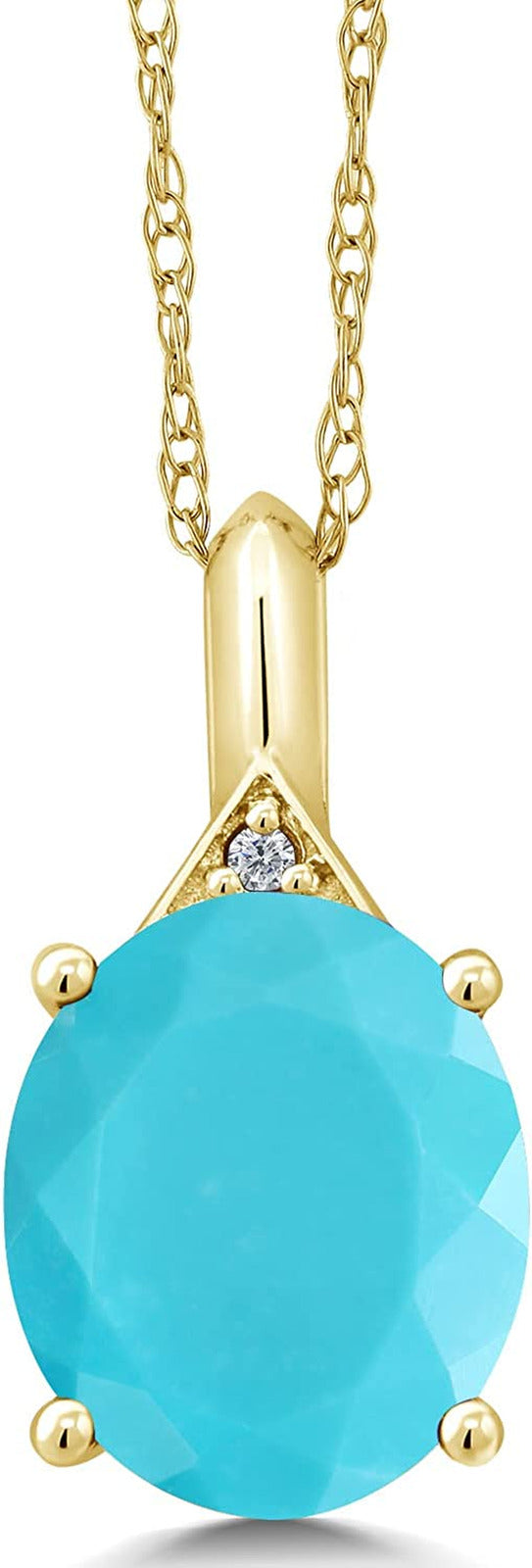 14K Yellow Gold Green Turquoise and White Diamond Pendant Necklace for Women (3.