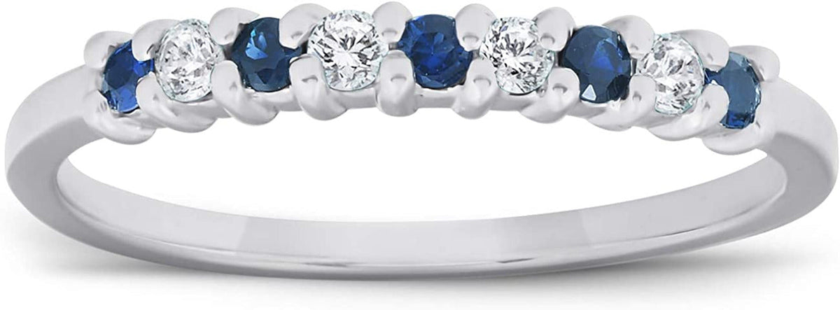 1/4CT Blue Sapphire & Diamond Wedding Ring 10K White Gold