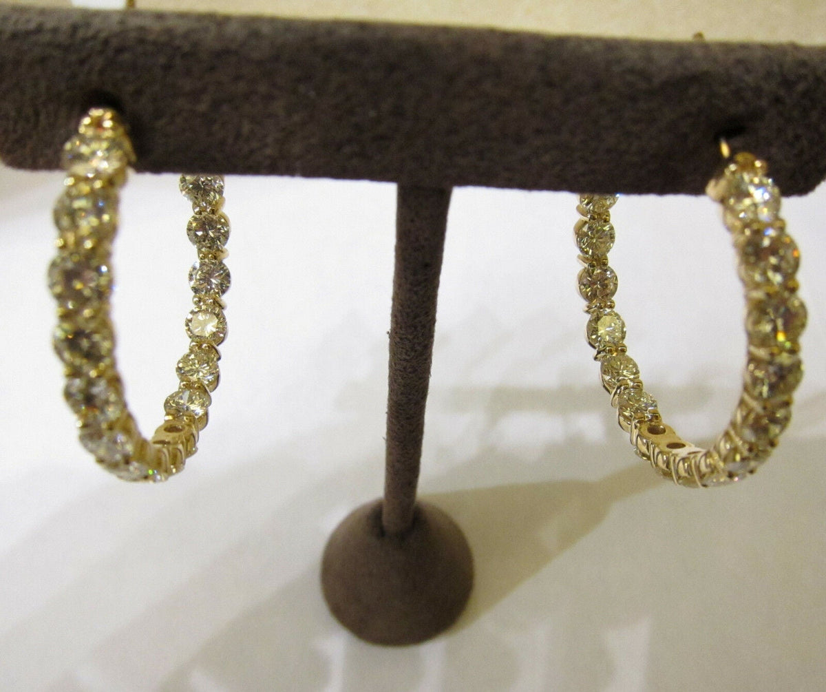 DIAMOND HOOP EARRING ROUND BRILLIANT INSIDE OUTSIDE SET DIAMOND EARRING