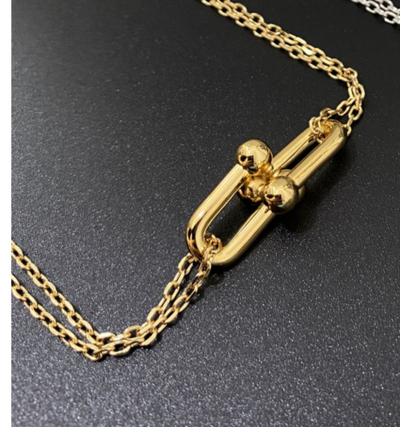 U-Shaped Horseshoe Buckle Gold Plated Diamond Necklace