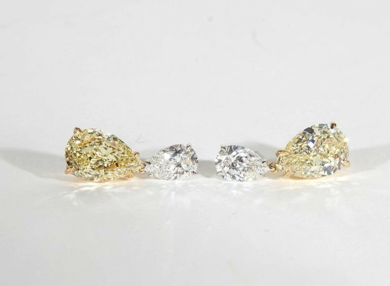 GIA Yellow and White Diamond Earring 6.80 carats of Fancy 2.01 ct F color VS2