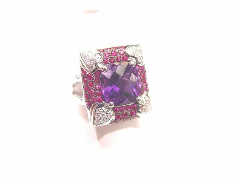 5.51 CT CUSHION SHAPE AMETHYST AND RUBIES 1.29 CT DIAMOND