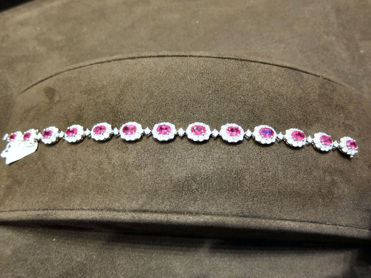 RUBY OVAL SHAPE SET 13 STONE DIAMOND ROUND BRILLIANT