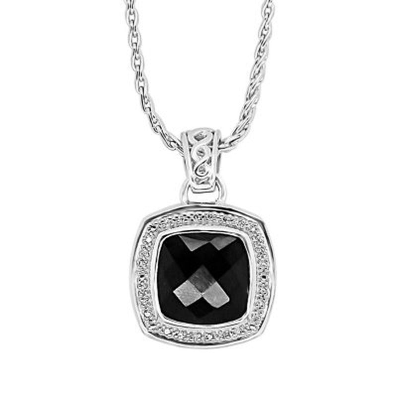Sterling Silver Treated Onyx and 0.12 CT. T.W. Diamond Pendant