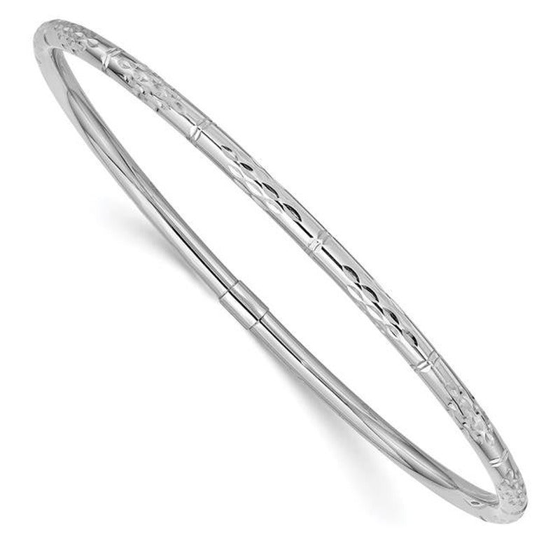 14K White Gold Polished Diamond-Cut Slip-On Bangle Bracelet