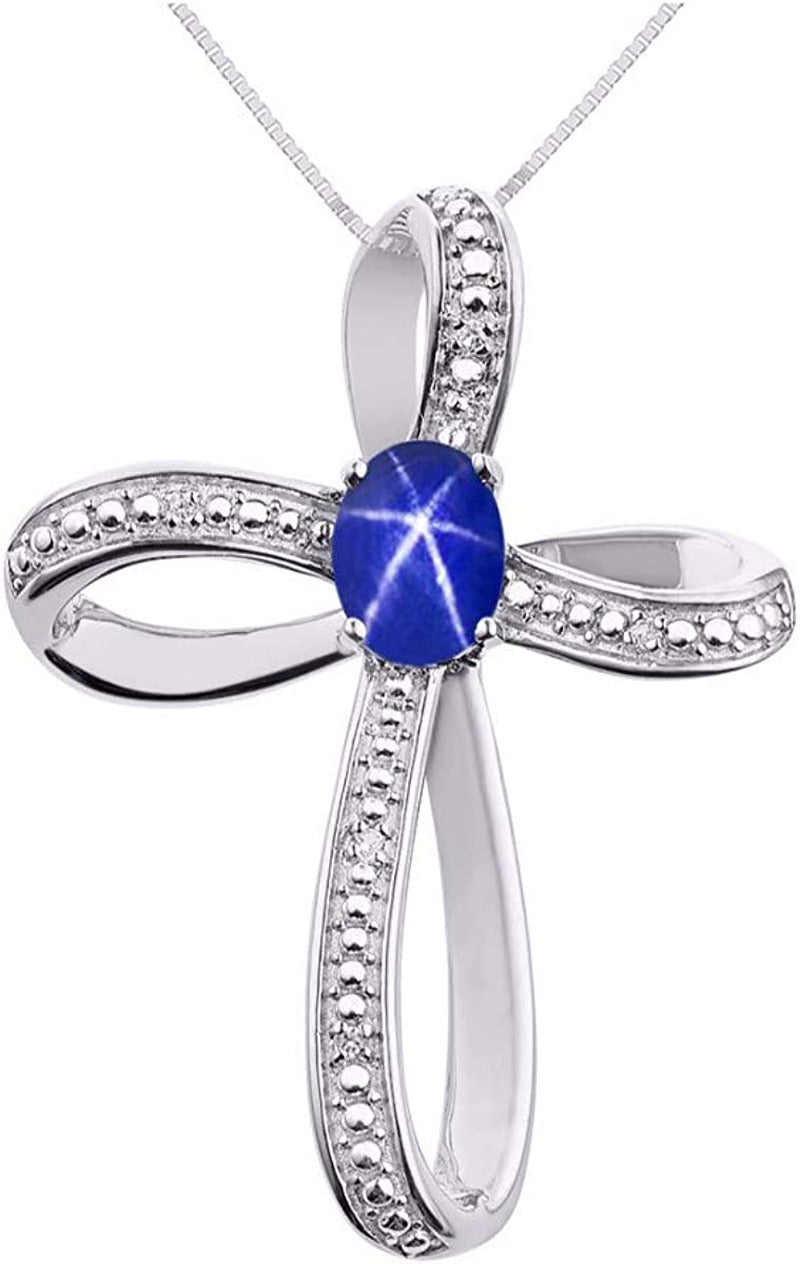 Necklaces for Women Sterling Silver 925 Cross Necklace Gemstone & Genuine Diamon