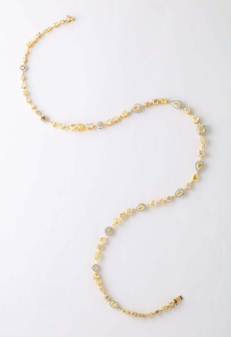 Multishape Yellow and White Diamond Necklace