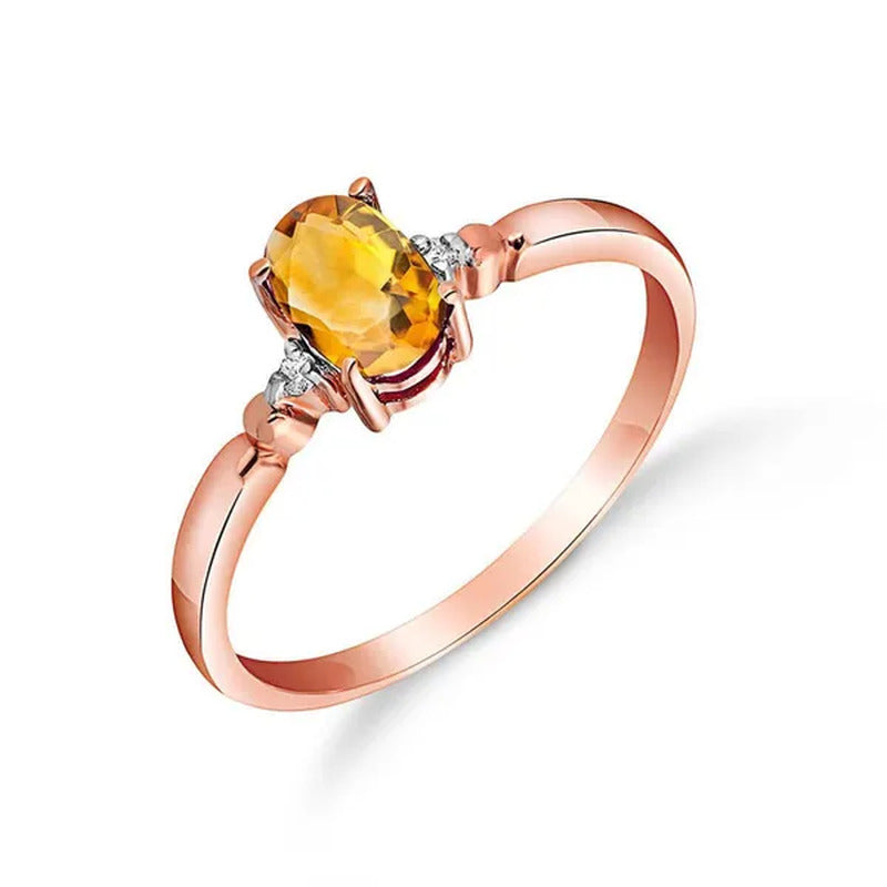 14K Yellow, White, Rose Gold Ring with Natural Diamonds and Oval-Shaped Citrine