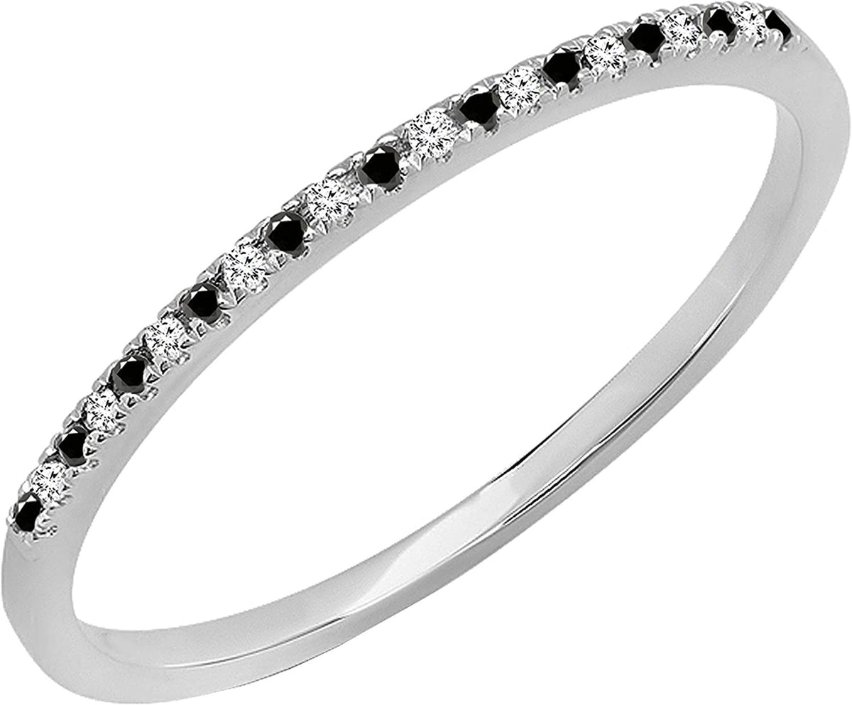 0.08 Carat (Ctw) round Black & White Diamond Dainty Anniversary Stackable Weddin