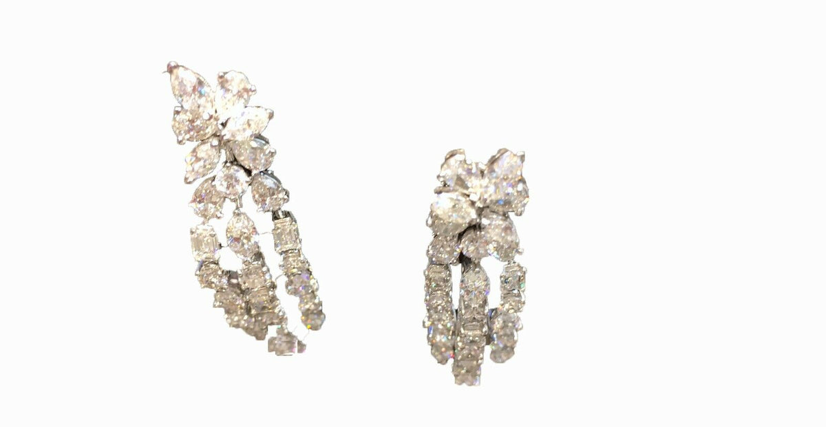 DIAMOND EMERALD SHAPE MARQUISE SHAPE ROUND BRILLIANT DANGLE DIAMOND EARRING