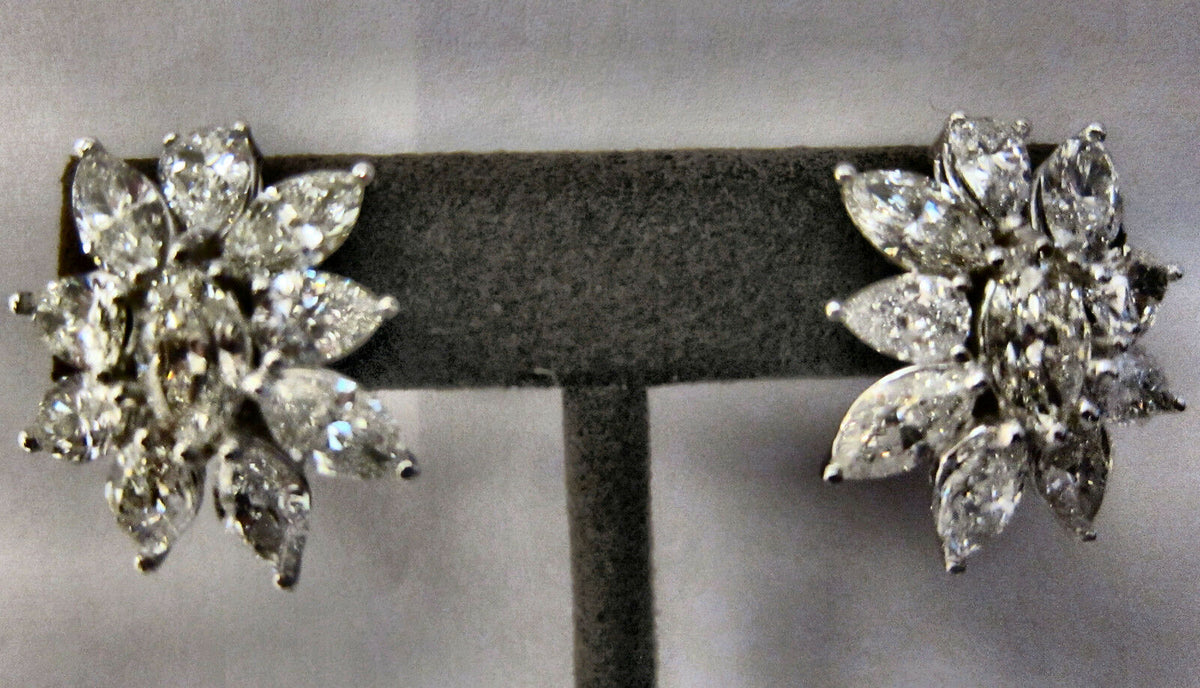 DIAMOND CLUSTER EARRING 14 MARQUISE 6 PEAR SHAPE CLUSTER HUGGIE DIAMOND EARRING