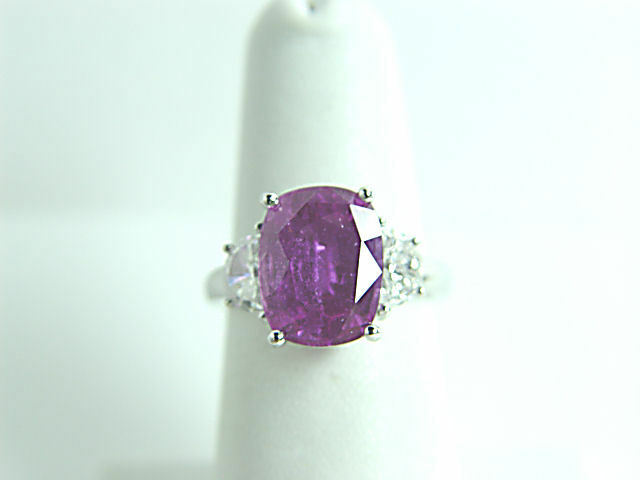 PINK SAPPHIRE 5.06 CT 11.39X8.72X5.41MM DIAMOND RING 18 K WHITE GOLD RE-SIZEABLE