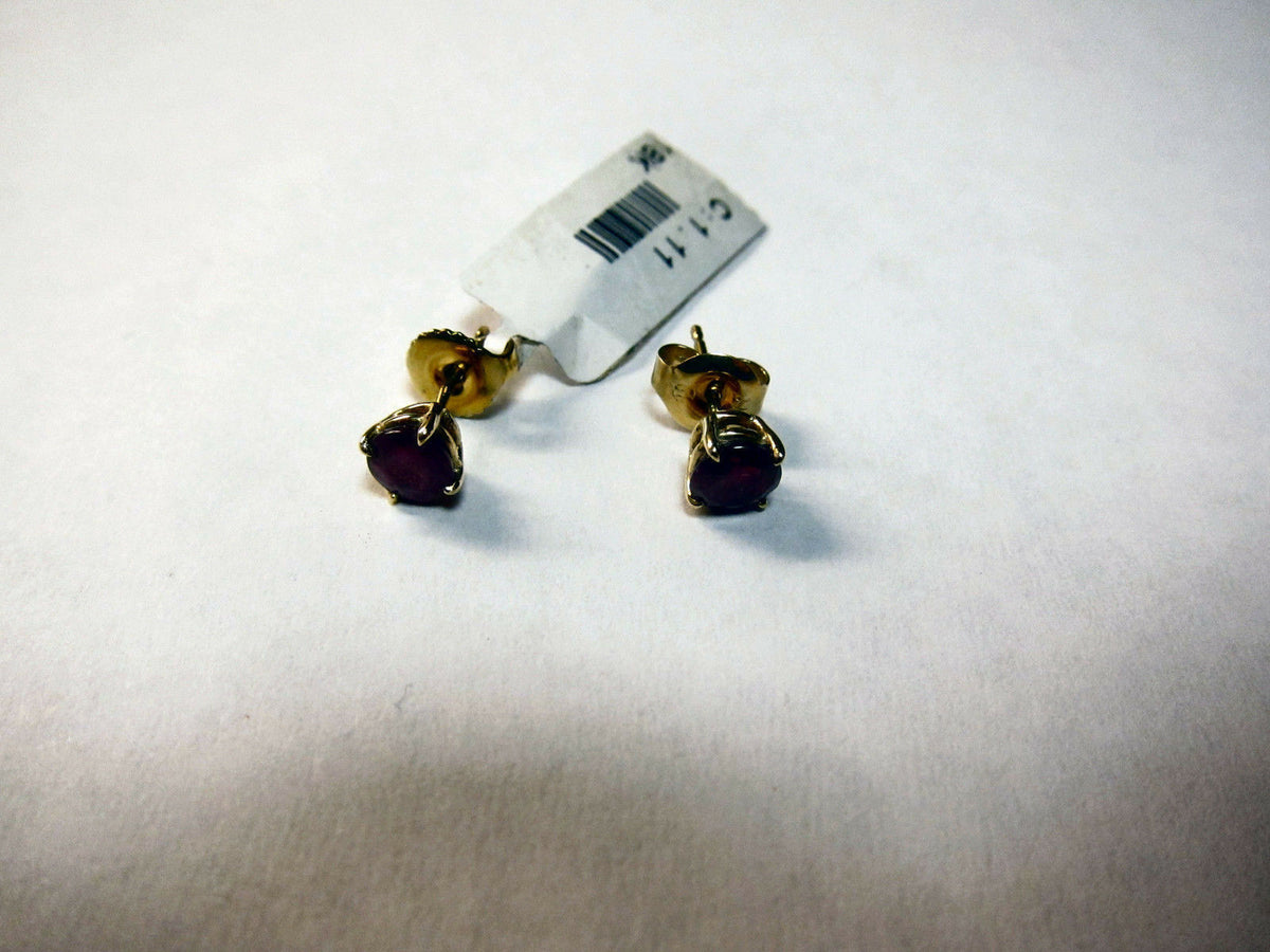 1.11 CT RUBY ROUND SHAPE MEDIUM RED STUD EARRING ROUND STUD 18 K YELLOW GOLD