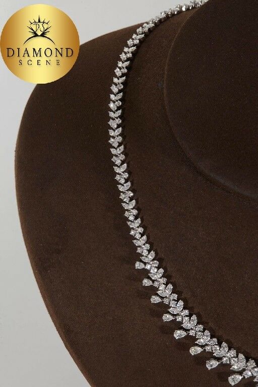 Pear Marquise Round diamond 18.20 carats of FG VS diamond necklace 18 k white