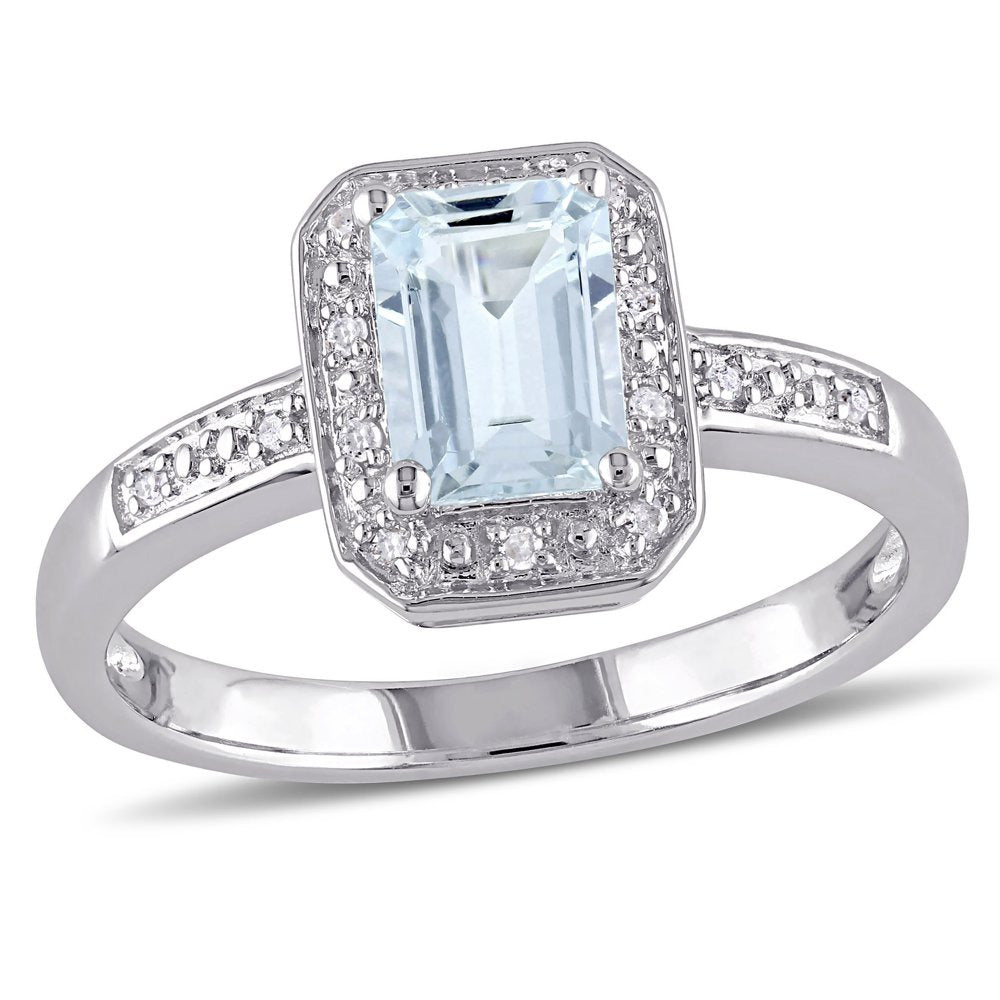 Miabella Women'S 1 Carat T.G.W. Emerald-Cut Aquamarine and Diamond Sterling Silv