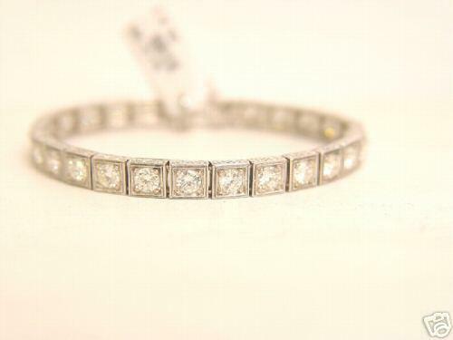 ANTIQUE STYLE TENNIS BRACELET 27 ROUND BRILLIANT CUT DIAMONDS BOX SET 6.82 CTTW