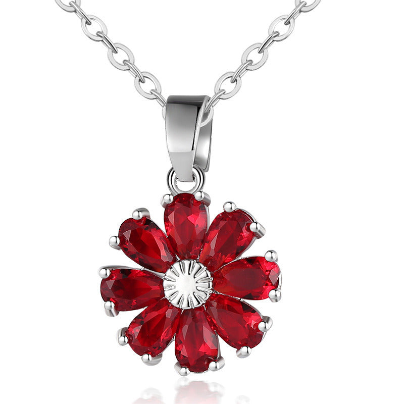 Copper Zircon Floral Diamond Necklace Stud Earrings