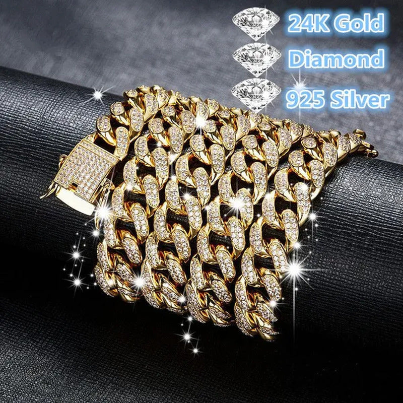 New 2018 Mens Womens Fashion Chain Hiphop Iced Out Curb Cuban Diamond 18K Gold /