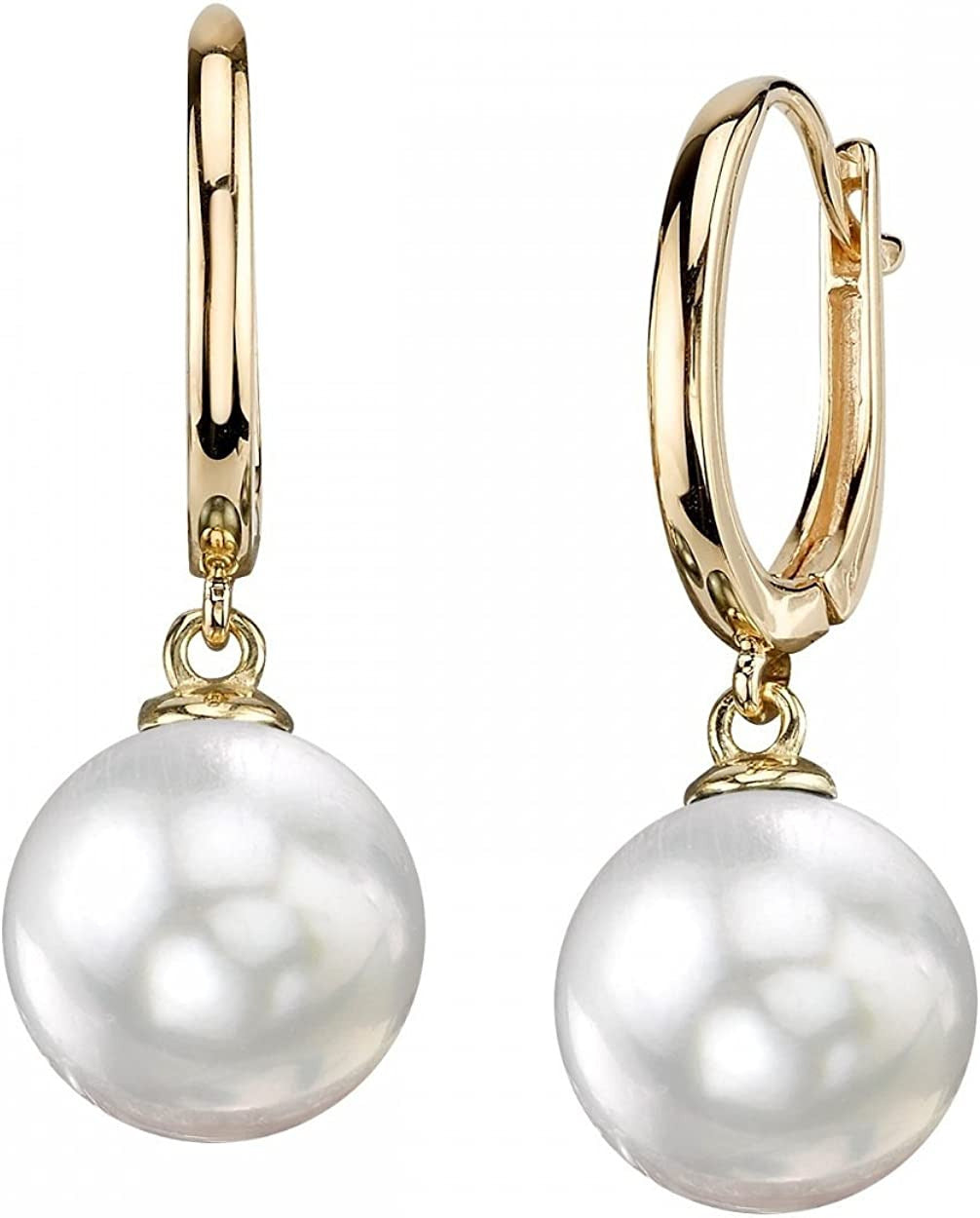14K Gold round Genuine White South Sea Cultured Pearl Tania Earrings for Women