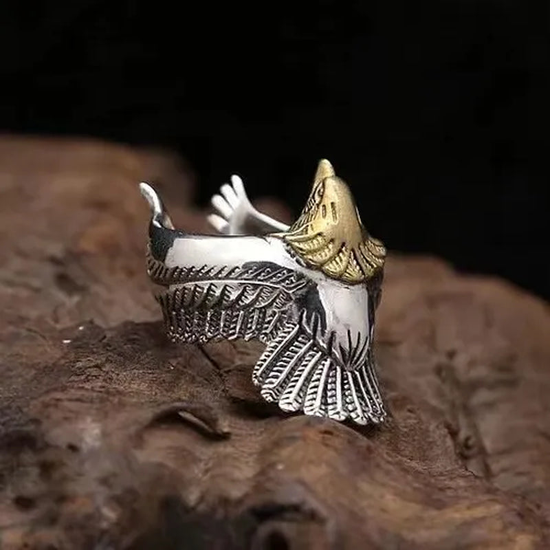 Men's fashion European and American retro silver-plated punk embossed totem ring eagle wing ring eagle jewelry noble gentleman style engagement wedding banquet accessories boyfriend birthday father's day gift jewelry ring of power
