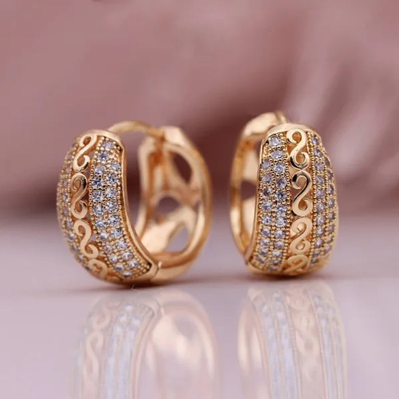 Casual Fashion Elegant Carved Cloud Pattern Hollow Gold/Silver Inlaid Zircon Earrings for Women