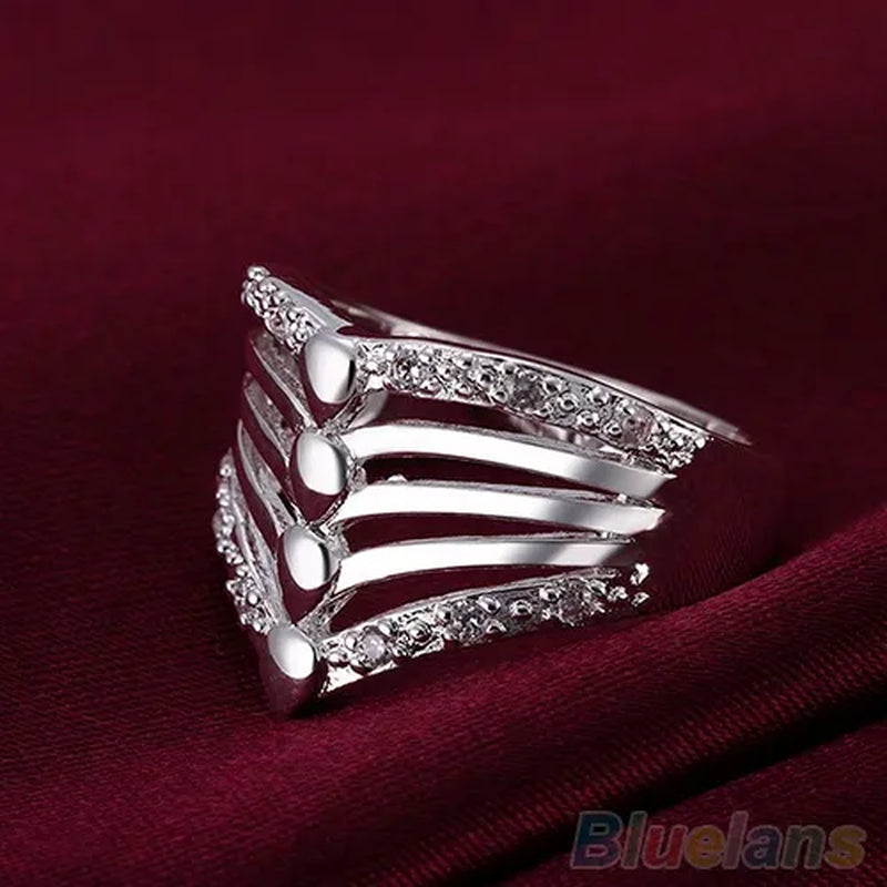 Women's Men's 925 Sterling Silver Multilayer Wedding Party Crystal Wide Ring Size 8