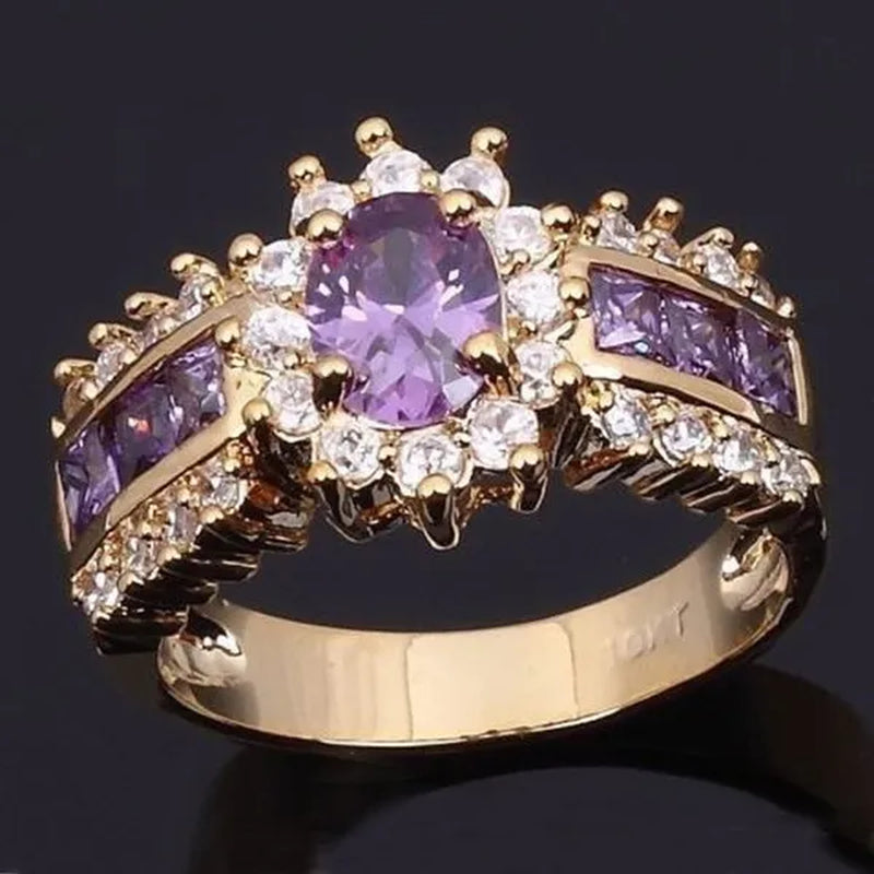 Fashion Women's 18K Golden Plated Ruby / Sapphire / Pink CZ Wedding Ring Size 6-11 Ring (Choice Color and Size )