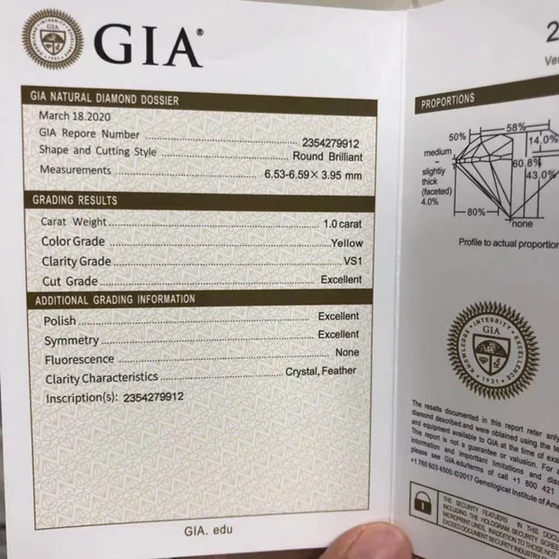 6.5mm 1ct Yellow Diamond Round Excellent Cut Loose Gemstone with GIA certificate