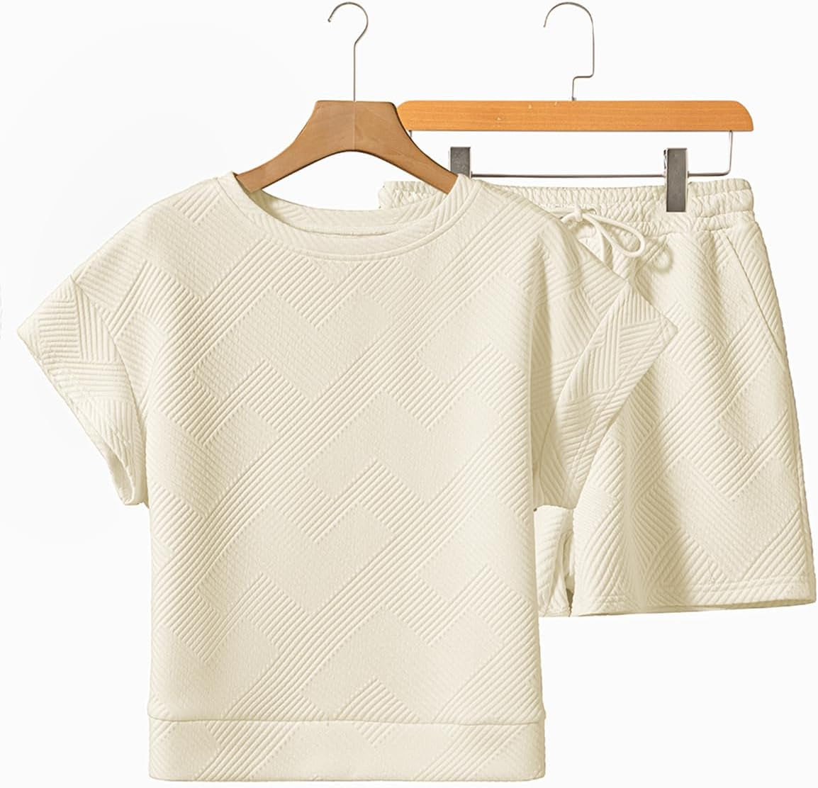 Women'S 2 Piece Outfits Sweatsuit Casual Short Sleeve Pullover Tops and Drawstring Shorts Pants Lounge Sets